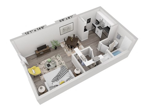 Floor plan for studio, 1 bath, 440 sqft